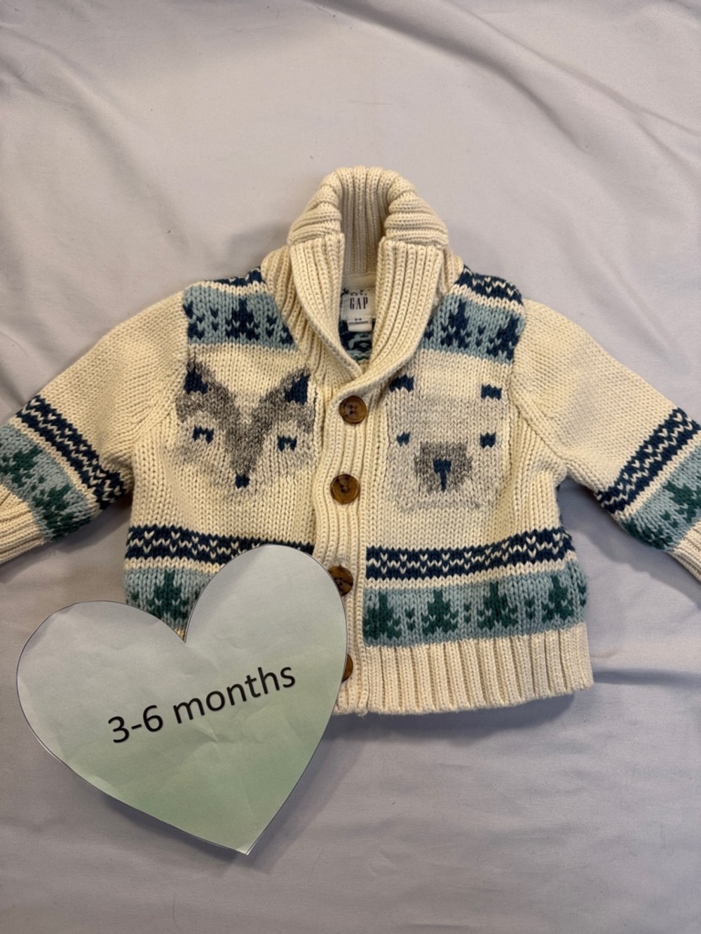 GAP - Cozy Cream and Green Kids Cardigan Sweater
